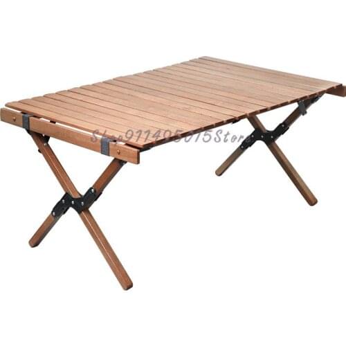 Outdoor Egg Roll Table Portable Folding Table Camping Home Driving Solid Wood Barbecue Table And Chair