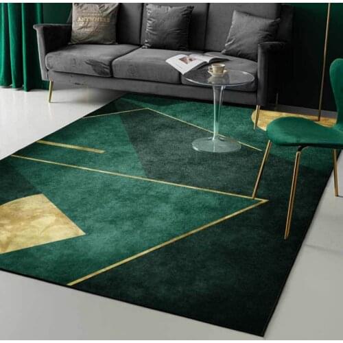 Light Luxury Emerald Dark Green Simple Golden Geometric Living Room Bedroom Bedside Carpet Floor Mat Customization