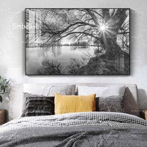 Embelish 1 Pieces Black And White Big Trees Wall Art Pictures For Living Room Home Decor Modular Posters HD Canvas Paintings