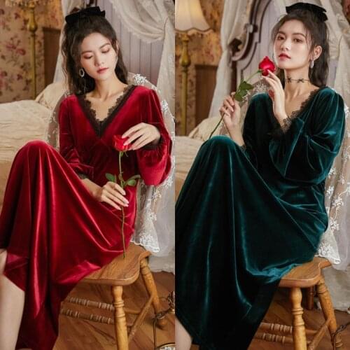 High Quality Sleepwear Long Sleeve Velvet Nightdress Women Winter Victorian Style Dress Warm Pajamas Wear Plus Size Robe Pajamas