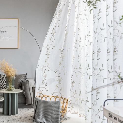Leaves Embroidered Sheer Curtains For Living Room Countryside Rural Rustic Drapery Curtain Panels M199C