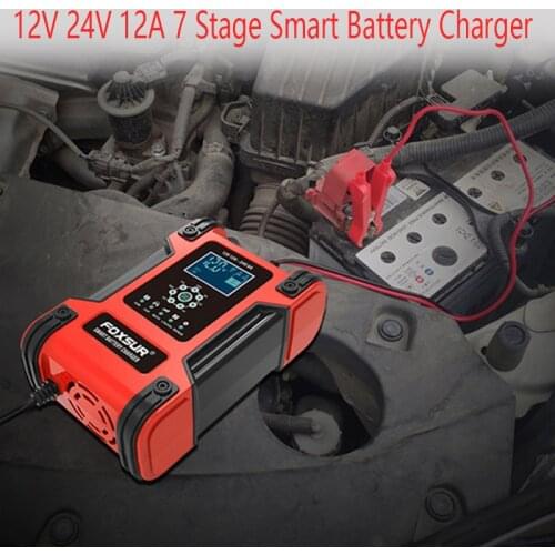 Car Battery Charger 12V 24V 12A Universal Motorcycle Truck Full Automatic LiFePo4 Gel AGM Wet Battery Charge With LCD Display
