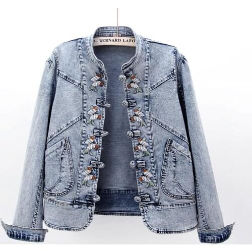 Chinese Style Embroidery Denim Jacket Womens 2021 Spring Autumn New Fashion All-Match Short Retro Cowboy Jacket Female Tide A539