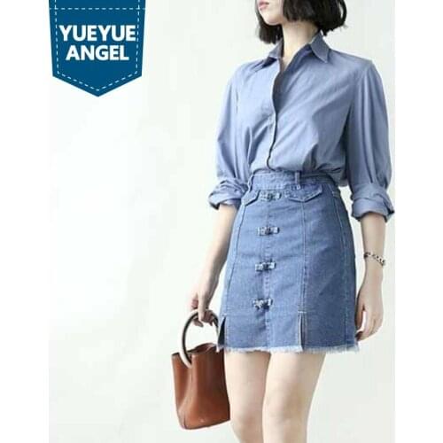 Women High Waist Denim Wrap Skirts Summer New Streetwear Slim A-Line Short Skirt Retro Office Lady Tassel Jean Skirts S-L