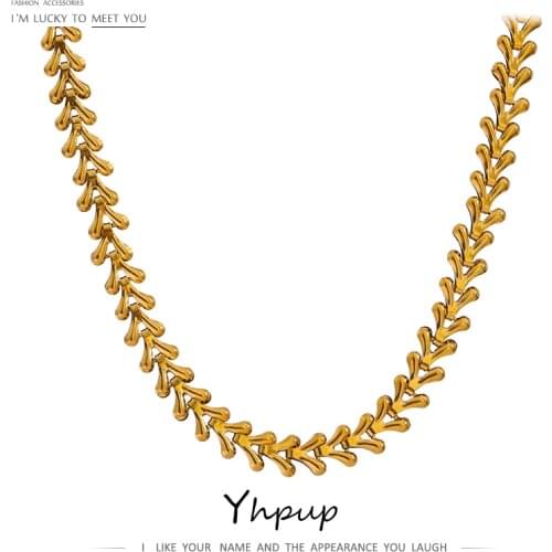 Yhpup Stainless Steel Leaf Necklace Minimalist Metal Texture Women Collar Necklace joyería acero inoxidable mujer Party Gift