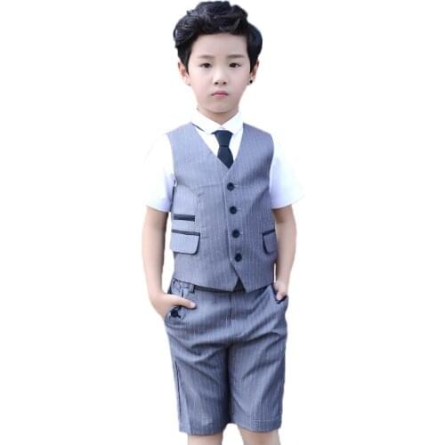 Flower Boys 2PCS Waistcoat+Shorts Kids Summer Clothing Set New Gentleman Children Wedding Party Wear Children School Formal Suit