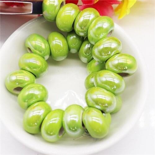 10Pcs Lot Green Color Ceramic Porcelain Large Hole Loose Spacer Beads for DIY Craft Jewelry Making Bracelet Necklace Accessories