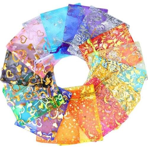 100Pcs Mixed 7x9cm 9x12cm Organza Bags Jewelry Wedding Party Decoration Drawable Packaging Bag Display & Gift Candy Pouches Bags