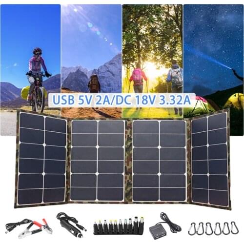 120W Foldable Solar Panel Charger Kit For Portable Generator Power Station Trailer Camper RV Boat Dual 5V USB And 18V DC Output