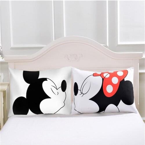 2Pcs Disney Mickey Mouse Minnie soft Pillowcases Home Textile White Couple Pillow Cover Decorative Pillows Case Living Room gift