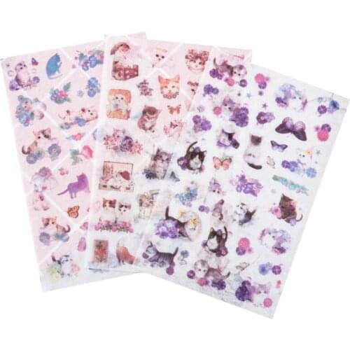 20packs/lot Cute Cats Flowers Scrapbooking Stickers Diary Decoration Transparent PVC Stationery School Supply wholesale