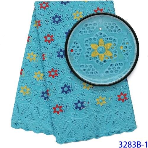 2020 High Quality Nigerian Blue Embroidered Dry Lace Fabric African Swiss Cotton Voile Lace Material For Women Dress XZ2989B-5