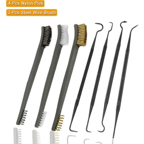 7pcs/Set 3pcs Wire Brush Cleaning Kit Gun 4pcs Nylon Pick Set Universal Hunting Accessory Cleaning Tactical Rifle Cleaning Tools