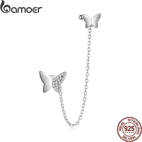 Bamoer Authentic 925 Sterling Silver Flying Butterflies Earrings for Women Wedding Engagement Statement Jewelry SCE913