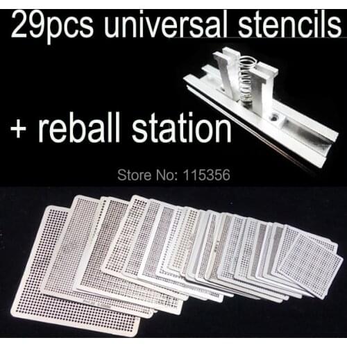 Free shipping 2015 New 29 pcs/set BGA Universal Stencil Directly Heating Stencils+BGA reballing station BGA Reball Kit