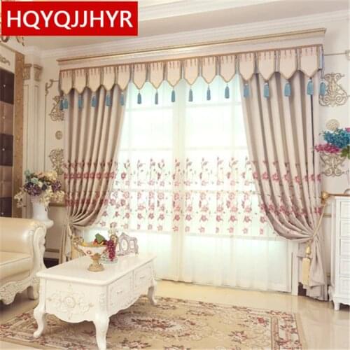 Beige European Style Embroidered Blackout Curtain for Living Room Upscale Pastoral Curtain for Bedroom Window Curtain Kitchen