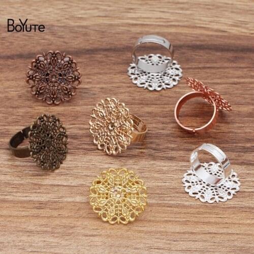 BoYuTe (200 Pieces/Lot) 25MM Metal Brass Filigree Peacock Feather Ring Base Adjustable Diy Hand Made Jewelry Accessories