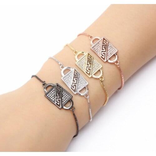 Gold silver rose gold Chain bracelet micro pave cz rope Cubic Zirconia adjusted Macrame bracelet Lock Bangles km787 lovers gift