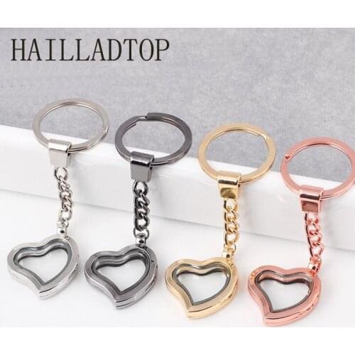 Keychain Floating Locket Cute Love Jewelry Rose Gold Color Key Chains Locket Photo Jewelry Men Openable Glass Heart Keychain