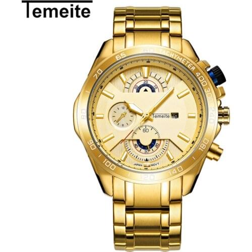 TEMEITE Brand Men Watch Big Dial Watch With Date Watch for Men Business Stainless Steel Strap False triple eye Relogio Masculino