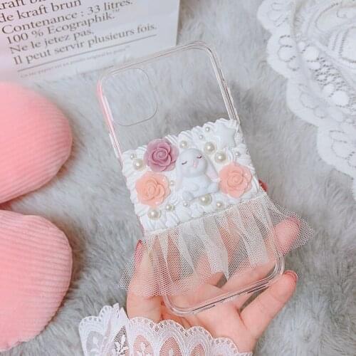 Handmade For Samsung s21 ultra DIY case Cartoon Customized phone Cover Galaxy s20 plus cream shell s20 pink lace girl gift s21