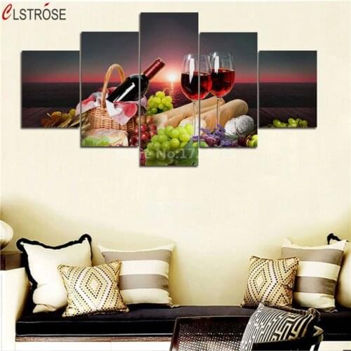 CLSTROSE 5 Pieces Red Wine Pictures Print Fruit Grape Posters Wall Art Home Decor For Living Room Painting On The Wall Pictures