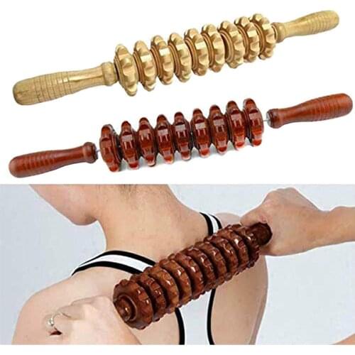 Wood Nine Rounds Massage Roller Handheld Cellulite Blasters Massage Trigger Point Manual Muscle Release Roller Stick Massager