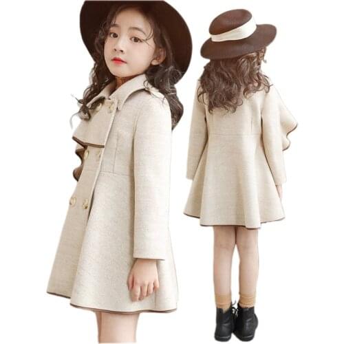 Girl woolen coat jacket Spingr Autumn elegant England style wool coat for 3-12years girls kids children trench outerwear clothes