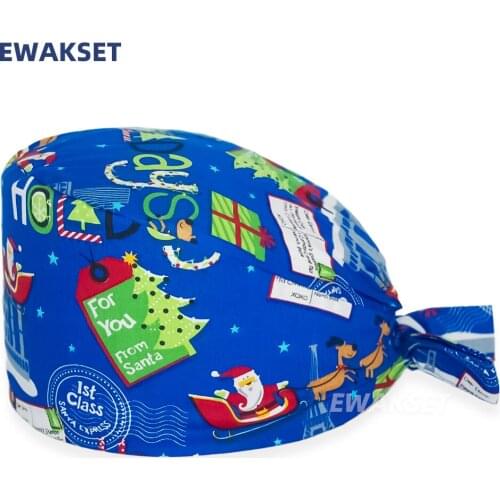 Pet veterinary hat cotton Flowers cartoon print hat adjustable beauty salon nursing cap male surgical hat wholesale scrub caps