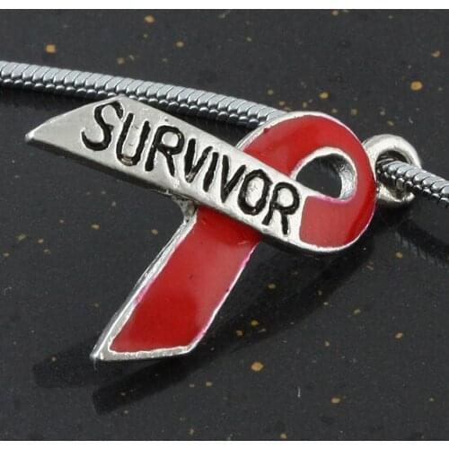Enamel Survivor Ribbon Shaped Spacer Loose Beads Pendant Charms For Jewelry Making Necklace Bracelet Accessories