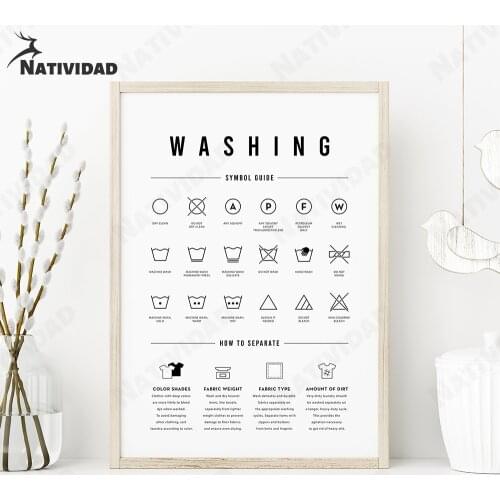 Washing Clothes Instruction Text Canvas Painting Minimalism Warning Sign Printing Poster Laundry Bathroom Home Decoration