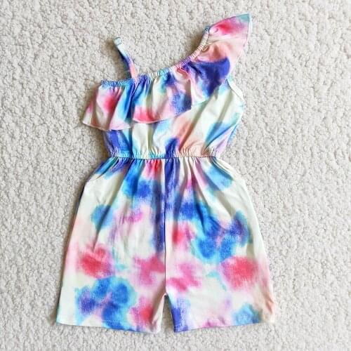 Summer overall kids Tie-Dye print and Word shoulderdesign girl jumpsuit baby girl sleeveless romper
