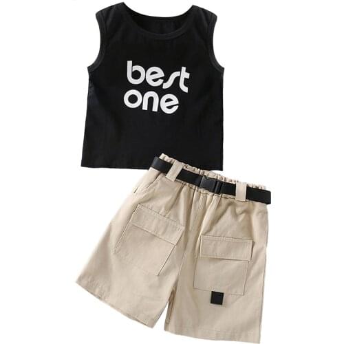 Oyolan Summer Girls Kids Girl Letter Print Sleeveless Vest Top+Tooling Shorts Pants+Belt Casual Sets Children Clothes 4-10Y New