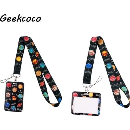 J2721 Cartoon Planet Necklack Lanyard Key Gym Strap Multifunction Mobile Phone With Card Holder Cover For Fans