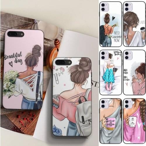 Fashion Girl Heels Coffee Beautiful Phone Case Fundas Shell Cover For Iphone 6 6s 7 8 Plus Xr X Xs 11 12 13 Mini Pro Max