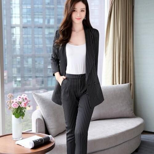 Fashion suit female 2019 new spring small suit womens suit two-piece suit pants OL temperament casual vertical stripe suit