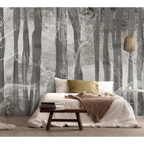 Beibehang Custom wallpaper fashion Nordic modern hand-painted abstract art forest elk bedroom living room background wall