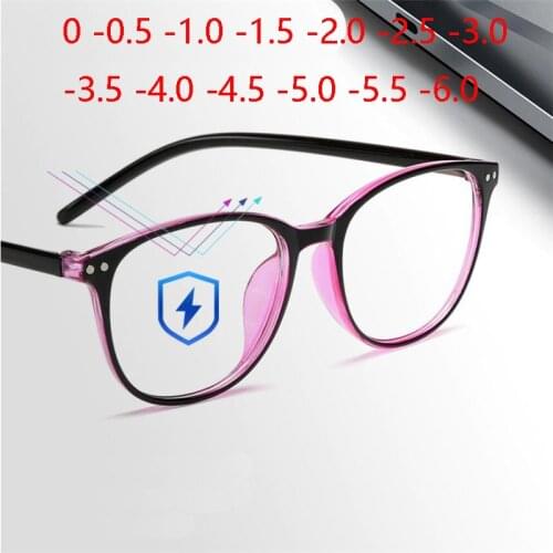 Rivets Finished Myopia Glasses Women Blue Film Coating Oval Nearsighted Eyeglasses -1.0 -1.5 -2.0 -2.5 -3.0 -3.5 -4.0 -4.5 -6.0
