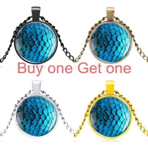 New Arrival Blue Dragon Scale Black Glass Dome High Quality Pendant Necklace Men Women Black Jewelry Accessories Gifts