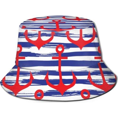 CINESSD Bucket Hat Unisex Bob Caps Hip Hop Gorros Anchors On Striped Background Summer Panama Cap Beach Sun Fishing Hat