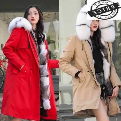 Natural Fox Fur Liner Parka Women Clothes 2021 Winter Jacket Women Fox Fur Hooded Korean Warm Long Coats Outwear 6006a0
