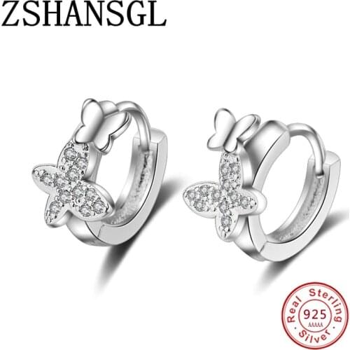 Luxury 925 Sterling Silver Crystal CZ Double Butterfly Stud Earrings Earring For Women Girl Fashion Jewelry Christmas Gift