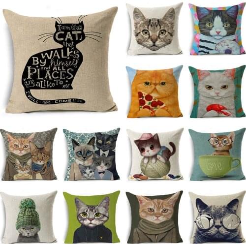 Cartoon Cat Decorative Cushion Cover Piloowcase Cute Animal Pillow Case Office Home Decor Sofa Throw Pillows Cover 45x45cm
