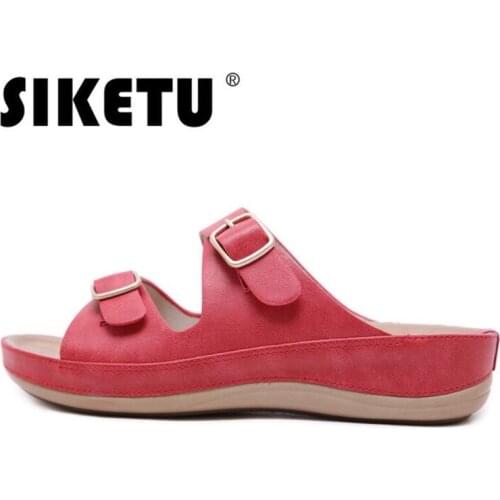 Summer woman sandals PU Slip On Buckle Strap Wedges Comfy Soft Ladies Sandals women shoes sandalias mujer 2020 size 36-44