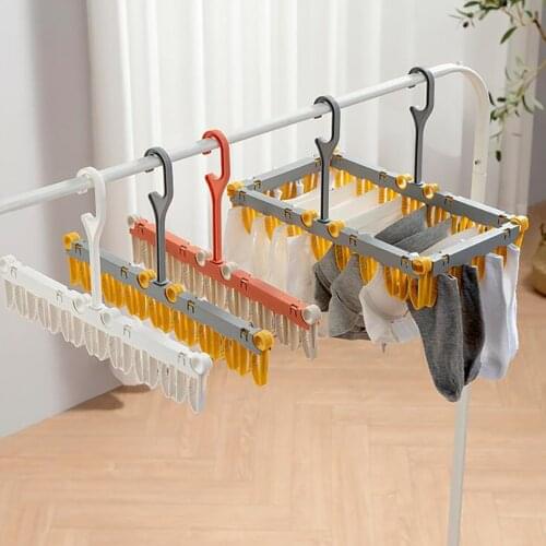 Foldable Clothes Drying Rack Laundry Hanging Rack Indoor Outdoor Clothes Socks Underwear Hanger with Clips