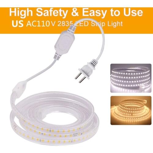 2835 LED Strip 110V 120LEDs Lights High Safety High Brightness Indoor Outdoor Waterproof lamp with US Plug White / Warm White