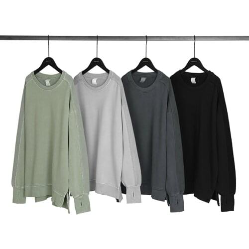 High quality Kanye West Reversed Heavy Cotton Sweatshirt Oversize Raglan Pullover Side Slits Men Hip Hop Streetwear