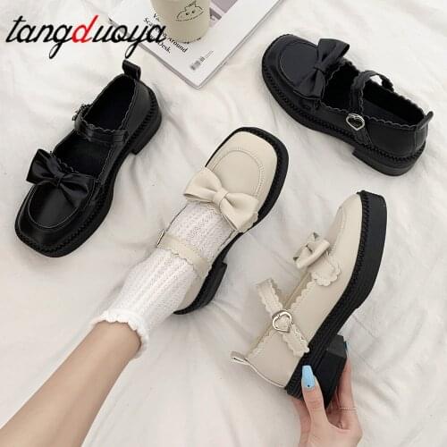 Lolita Mary Jane shoes bow small leather shoes British retro womens single shoes Japanese single buckle college style shoes
