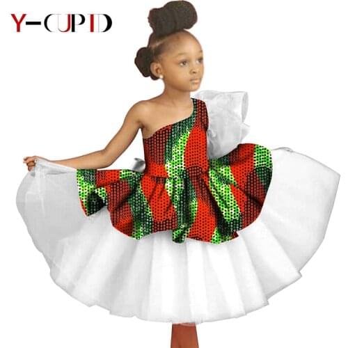 African Clothes for Kids High Quality Customized Ankara Print Voile Dresses Party Wedding Bazin Riche Children Outfits YS1940018