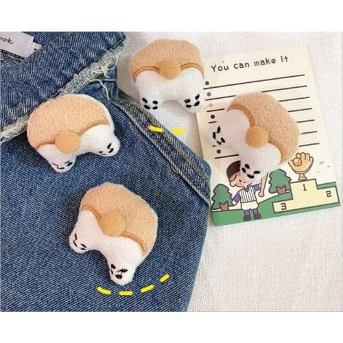 Vintage Mori Girl Kawaii Plush Corgi dog brooch Sweet Lolita Cap bag accessories B1273